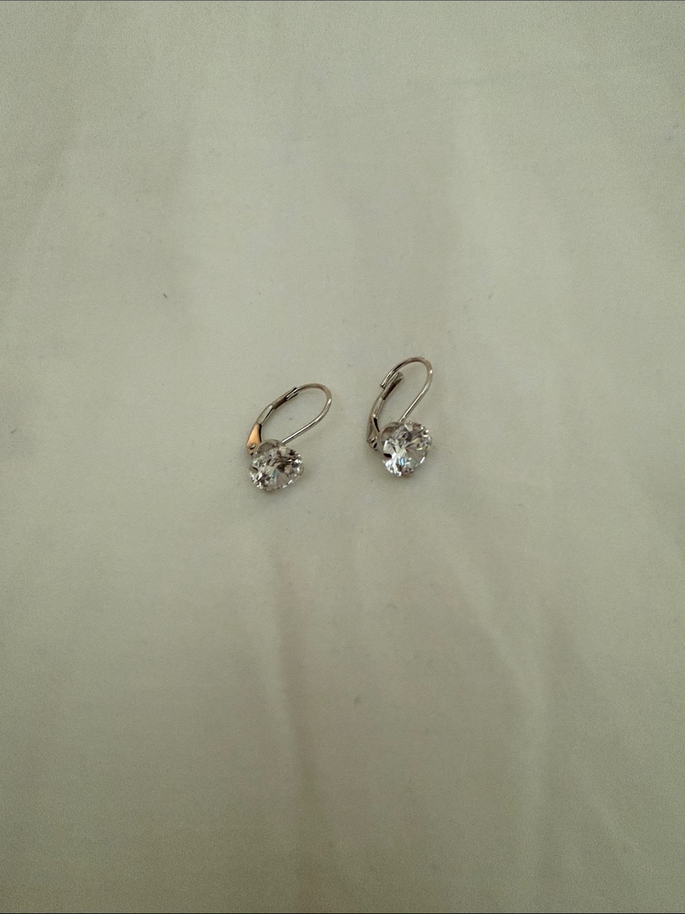 Classic Clear CZ Drop Leverback Earrings - 14k white gold